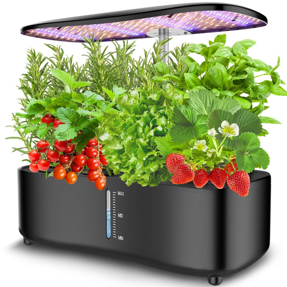 KICHGARDEN Large Tank Hydroponics Growing System 12 Pods, Herb Garden Kit Indoor with Grow Lights, Plants Germination Kit with Quiet Water