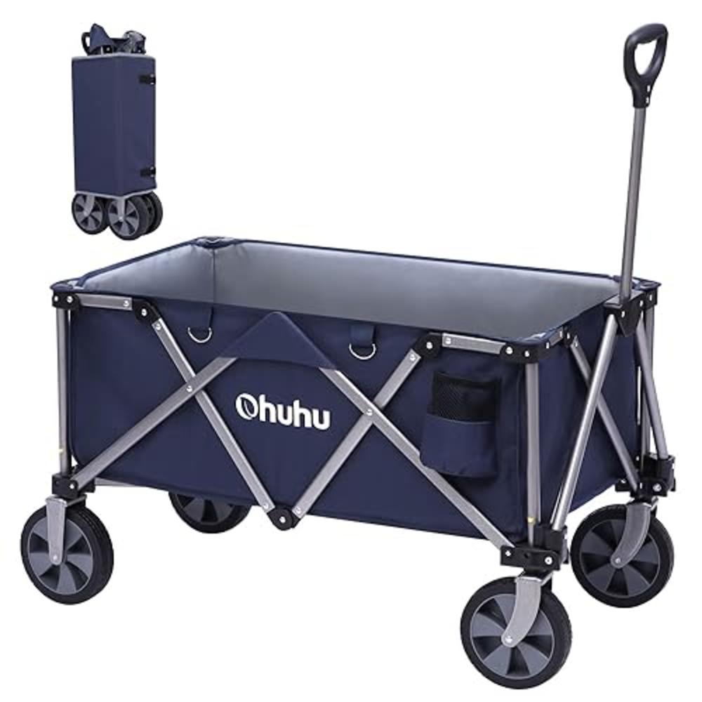 OHUHU Large Collapsible Folding Wagon Cart: Ohuhu Reinforced Foldable Wagons 115L/220 LB Capacity Heavy Duty Outdoor Grocery Shopping 
