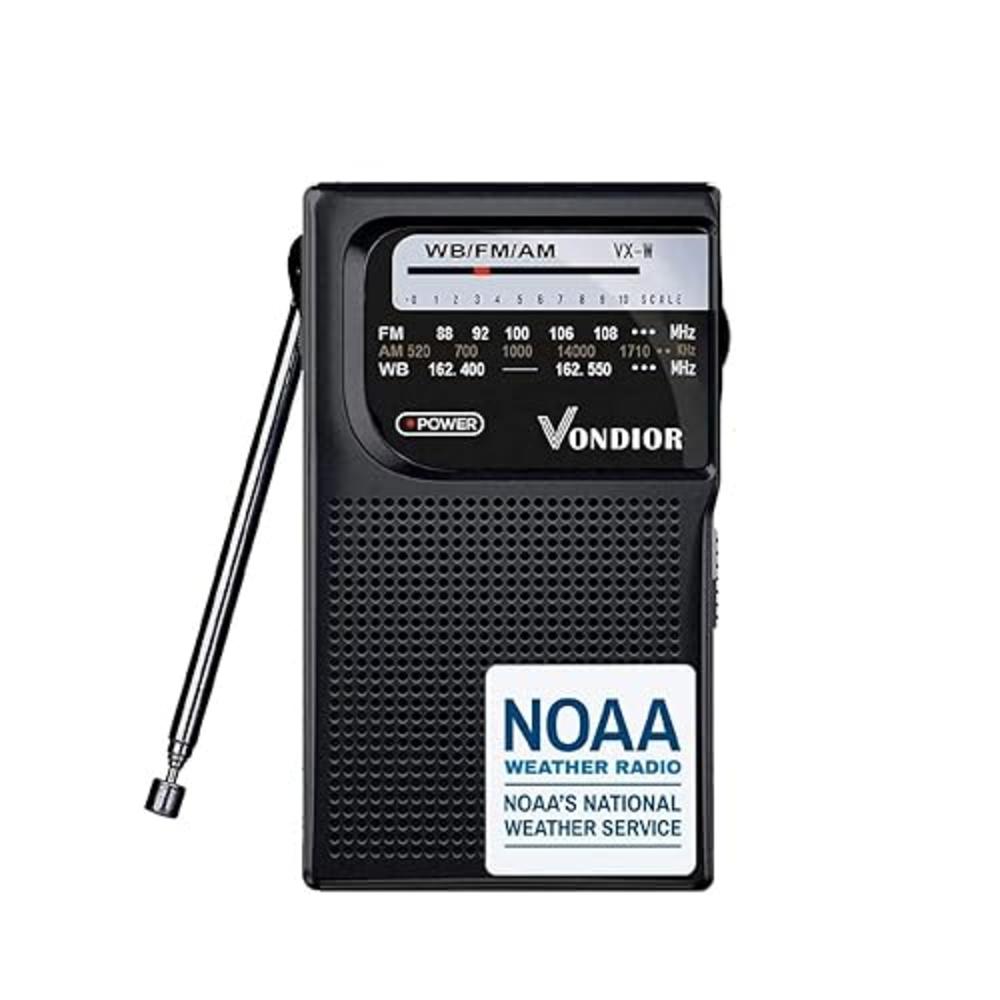 Vondior Portable NOAA Weather Radio, Battery Operated Emergency NOAA/AM/FM Radio with Best Reception, Pocket Weather Alert Radio