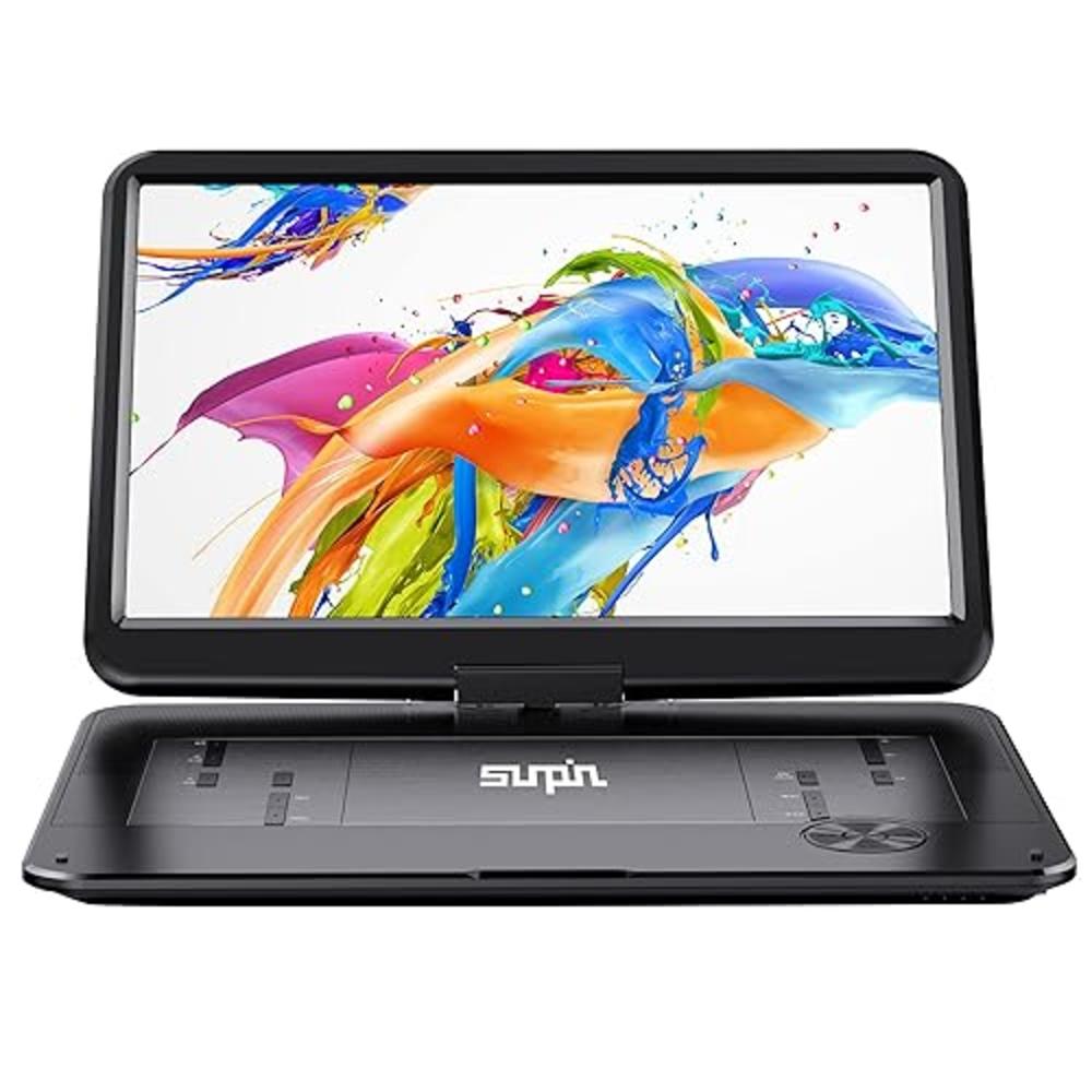 SUNPIN 17.9" Portable DVD Player with 15.6" Large HD Swivel Screen, 6 Hours Rechargeable Battery, Anti-Shocking, Resume Play, Su