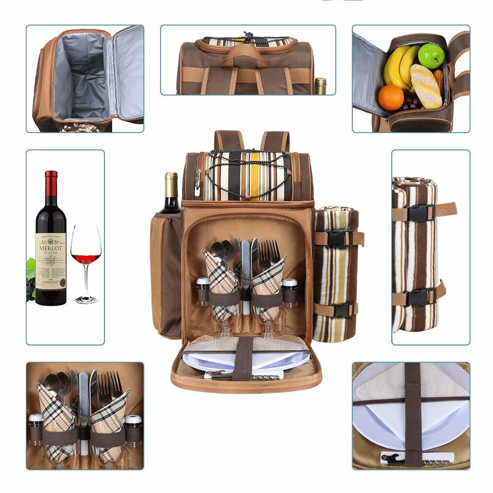 Hap Tim Picnic Basket Backpack for 2 Person with 2 Insulated cooler compartment, Wine Holder, Fleece Blanket, cutlery Set,Perfec