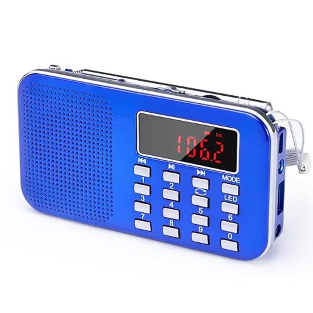 Prunus Mini Portable Radio AM FM Pocket Radio with MP3, LED Flashlight, Digital Radio Speaker Support Micro SD/TF Card/USB, Auto Scan S