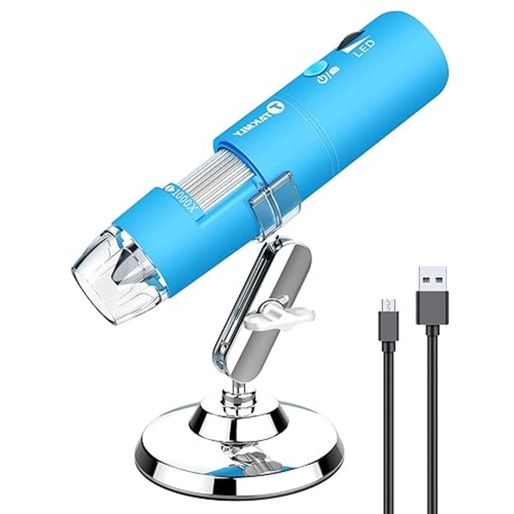 T TAKMLY Wireless Digital Microscope Handheld USB HD Inspection Camera 50x-1000x Magnification with Stand Compatible with iPhone, iPad, S