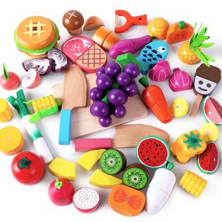 iPlay, iLearn Wooden Play Food Toy, Kids Wood Cutting Magnetic