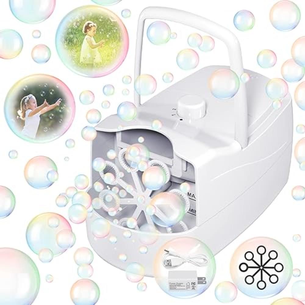 Sizonjoy Bubble Machine Automatic Bubble Blower, 10000+ Bubbles Per Minute with 2 Speeds, 8 Wands Bubble Maker, Plug-in or Batte