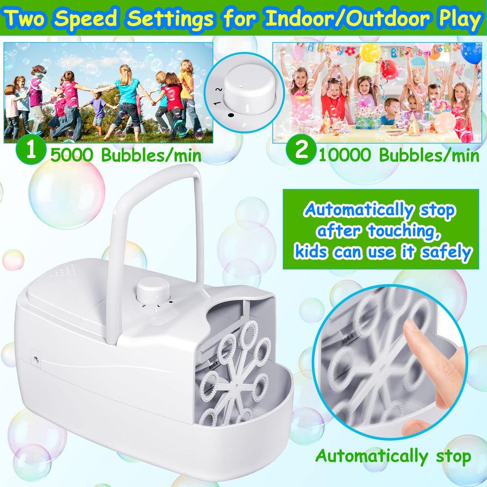 Sizonjoy Bubble Machine Automatic Bubble Blower, 10000+ Bubbles Per Minute with 2 Speeds, 8 Wands Bubble Maker, Plug-in or Batte