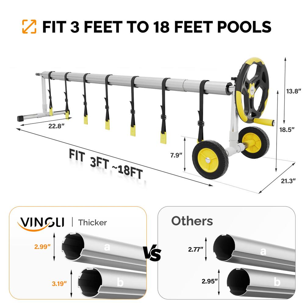 VINGLI Pool Reel Set 14 Feet Up to 18 Feet Aluminum Inground Swimming Pool Solar Cover Blanket Reel Roller