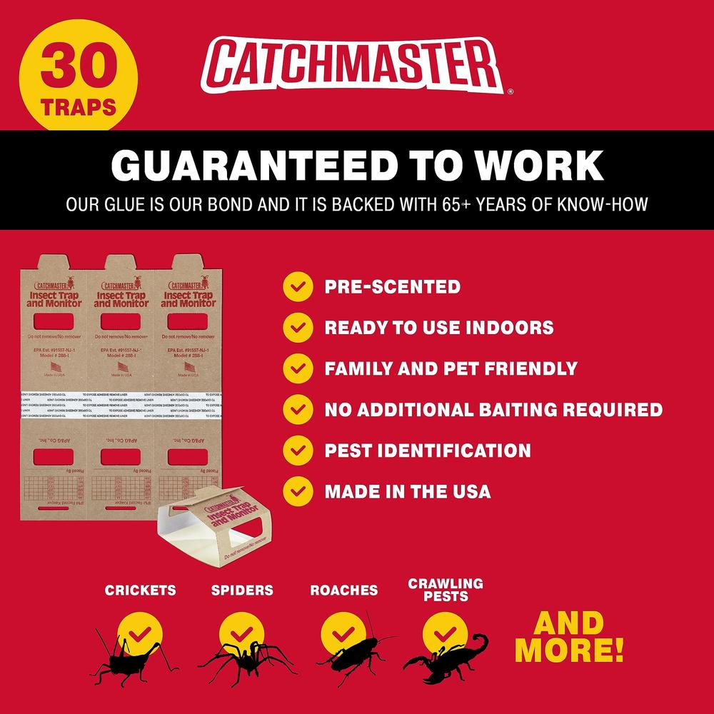 Catchmaster Spider & Insect Glue Traps 30-Pk, Brown Recluse Spider Traps, Adhesive Cockroach Killer Glue Boards, Cricket Sticky