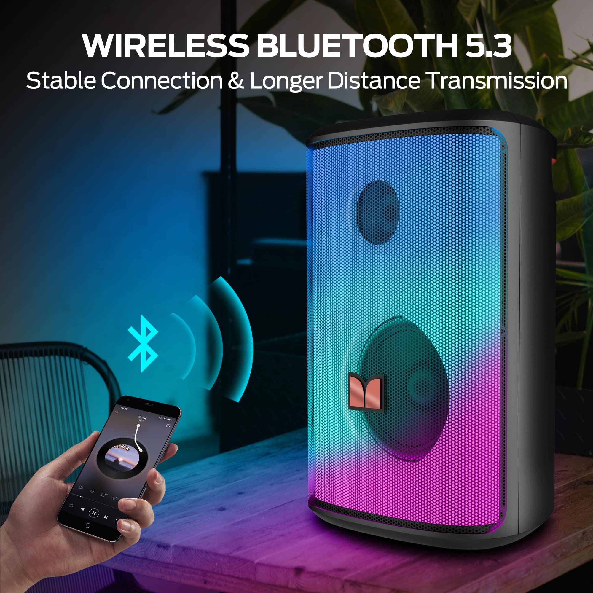 Monster Cable Monster Sparkle Party Speaker 80W, Speaker with Powerful Sound and Punchy Bass, Full Screen Colorful Lights, 24H Playtime, Bluet