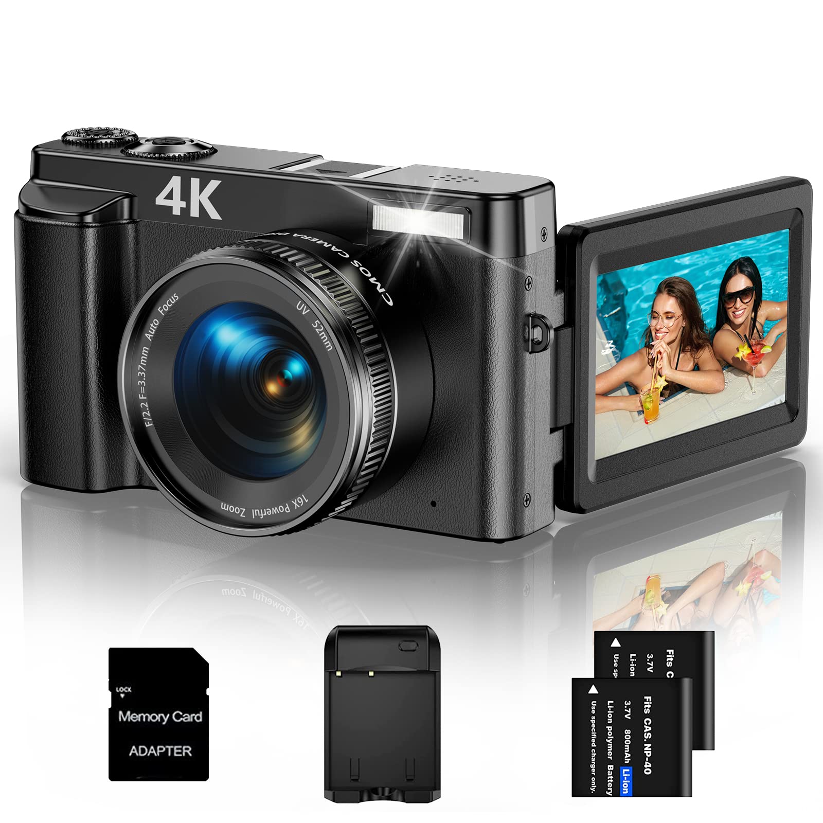 KVUTCIEIN 4K Digital Camera for Photography and Video Autofocus 48MP Vlogging Camera for YouTube Compact Camera 16X Digital Zoom with Flas
