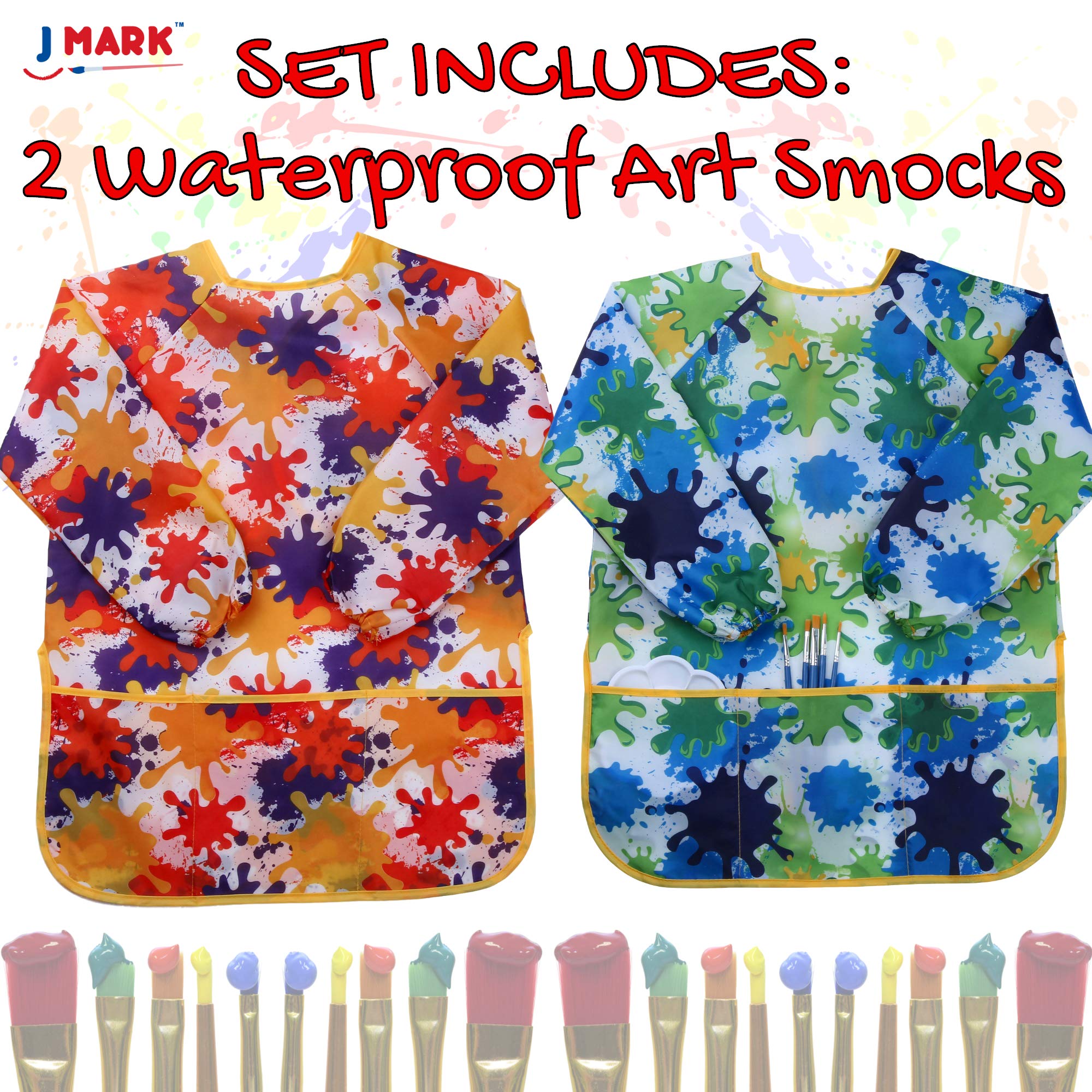 2 Pack Kids Art Smock Toddler Children Painting Apron, Waterproof Play Apron  Long Sleeves With 3 Roomy Pockets For Painting, Craft, Water Play, Eatin