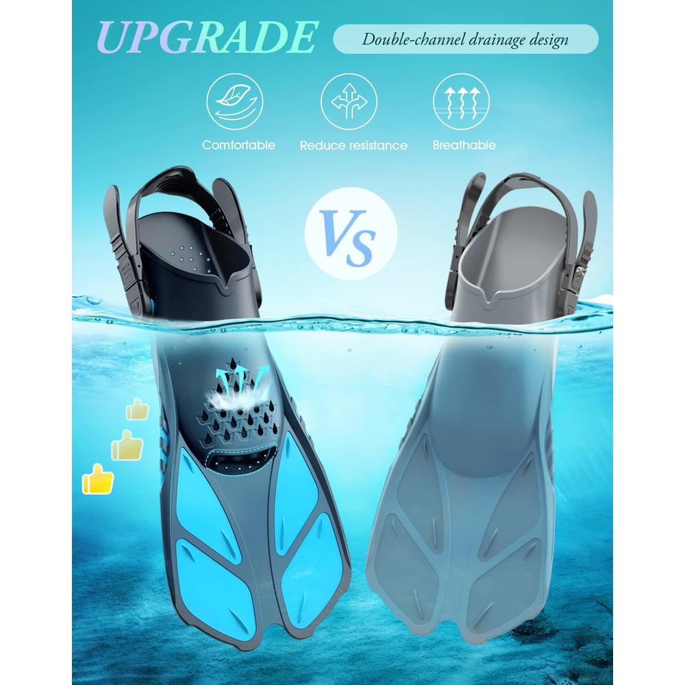 Greatever Snorkel Fins Adjustable Buckles Open Heel Swim Flippers Travel Size Short Swim Fins for Snorkeling Diving Swimming Adu
