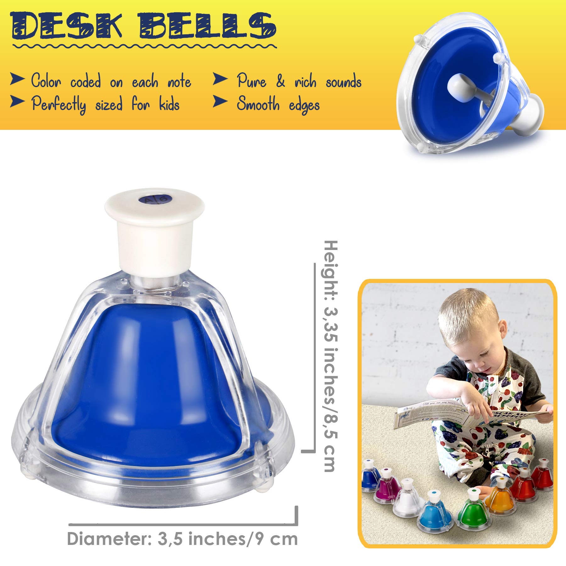 MINIARTIS Desk Bells for Kids | Educational Music Toys for Toddlers 8 Notes Colorful Hand Bells Set | Kids Musical Instrument wi