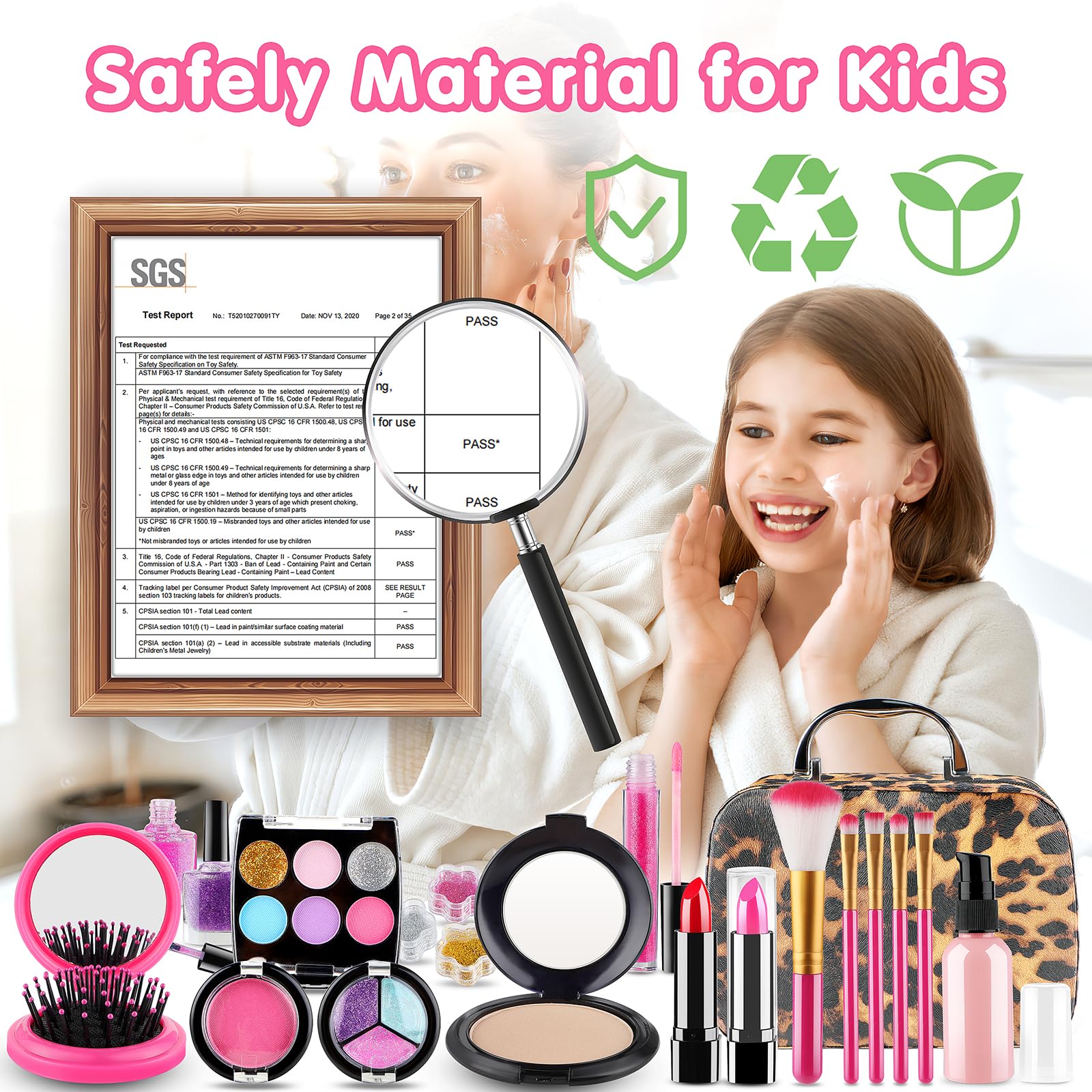 Smallzi Kids Makeup Kit for Girls, Washable Makeup Set Toy, 23PCS Real Makeup Set, Safe & Non-Toxic Little Girls Makeup Kit Pretend Make