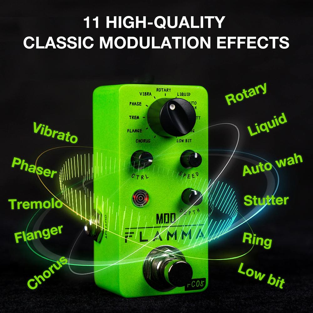 FLAMMA Fc05 Mini Modulation Pedal with chorus Flanger Tremolo Phaser Vibrato Rotary Liquid Autowah Stutter Ring LowBit