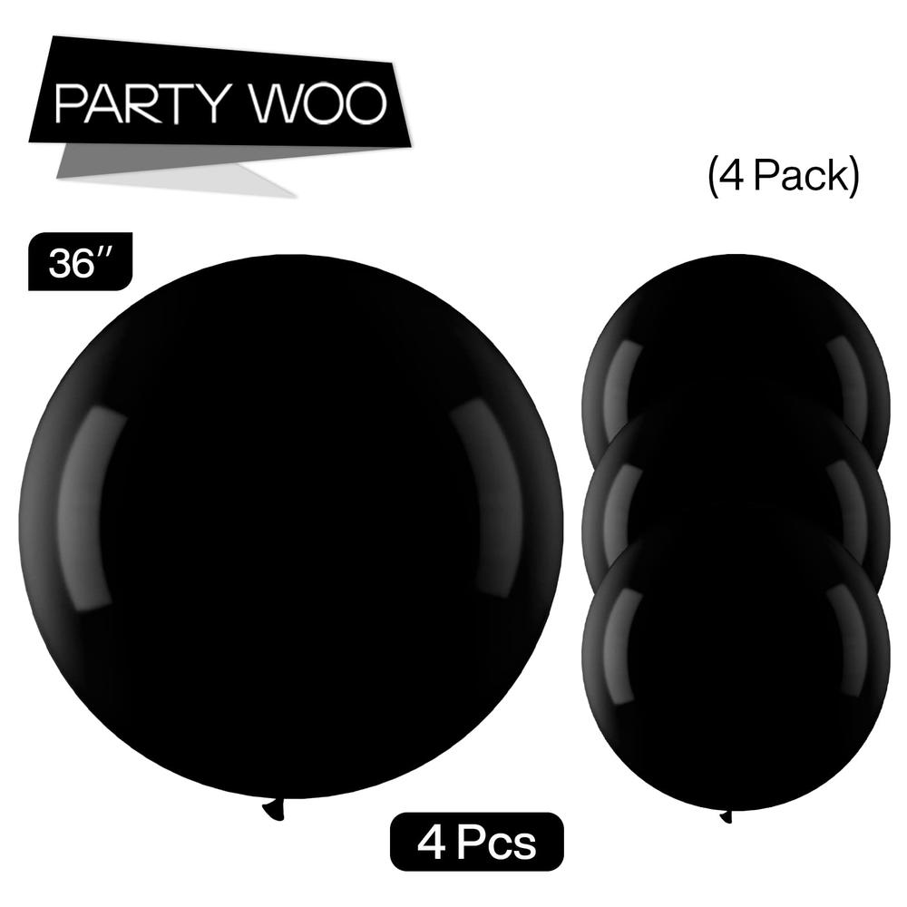 PartyWoo Black Balloons, 4 pcs 36 Inch Large Matte Black Balloons, Big Black Balloons for Balloon Garland or Arch as Party Decor