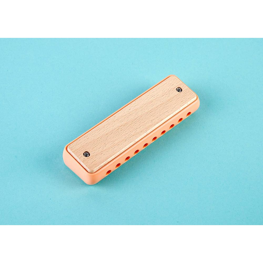 Hape Blues Harmonica | 10 Hole Wooden Musical Instrument Toy for Kids, Orange (E8917)