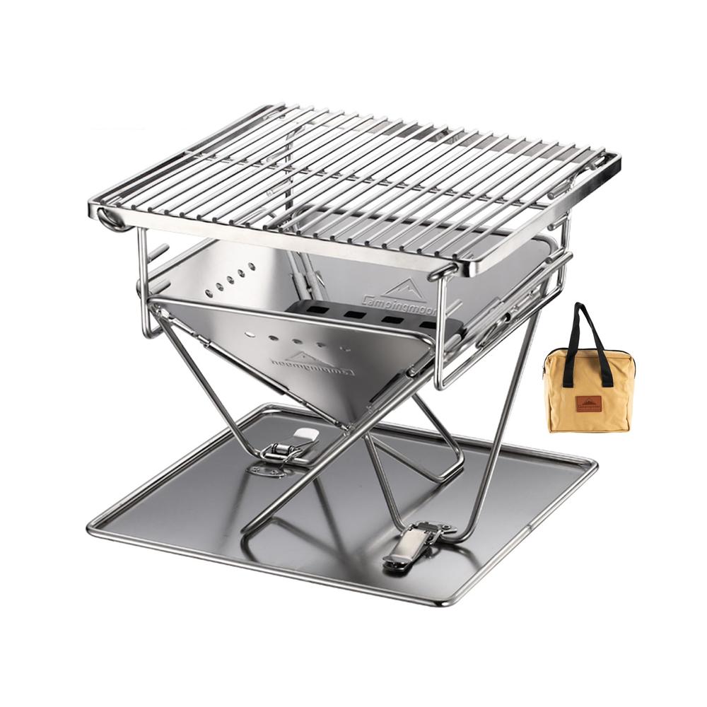 camping moon CAMPINGMOON Tabletop Charcoal Grill Small Size Wood Burning Grill and Fire Pit 9.65-inch Portable Stainless Steel with Carrying