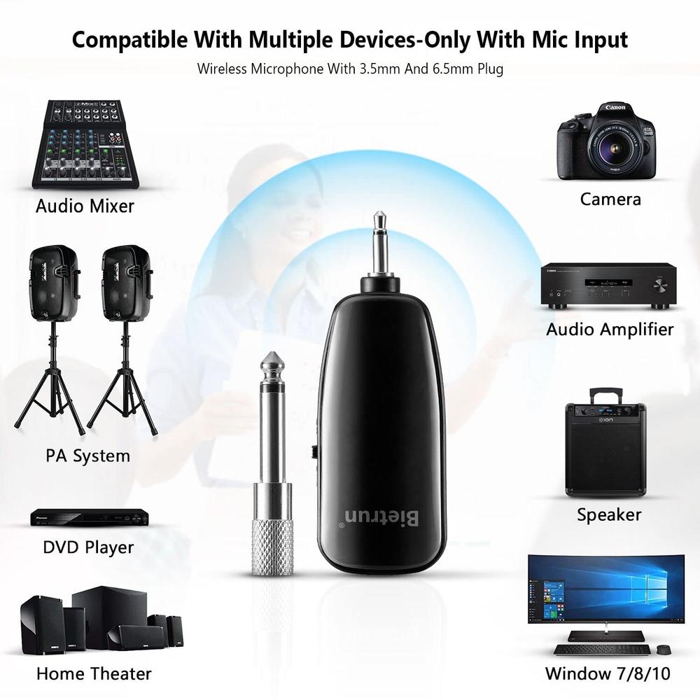 Bietrun Wireless Microphone Headset, UHF Wireless Headset Mic System, 160ft Range, Headset Mic and Handheld Mic 2 in 1, 18 and 14 Plug, 