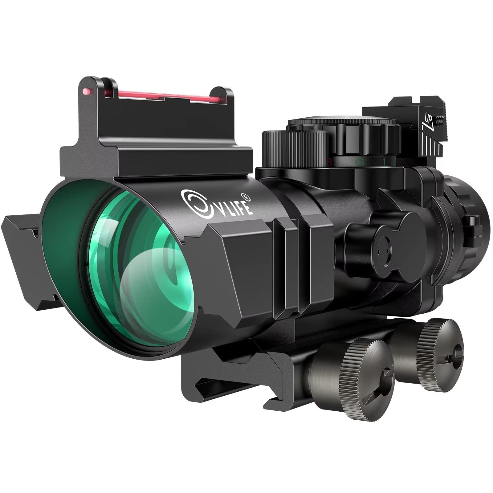 CVLIFE 4x32 Tactical Rifle Scope Red & Green &Blue Illuminated Reticle Scope with Fiber Optic Sight