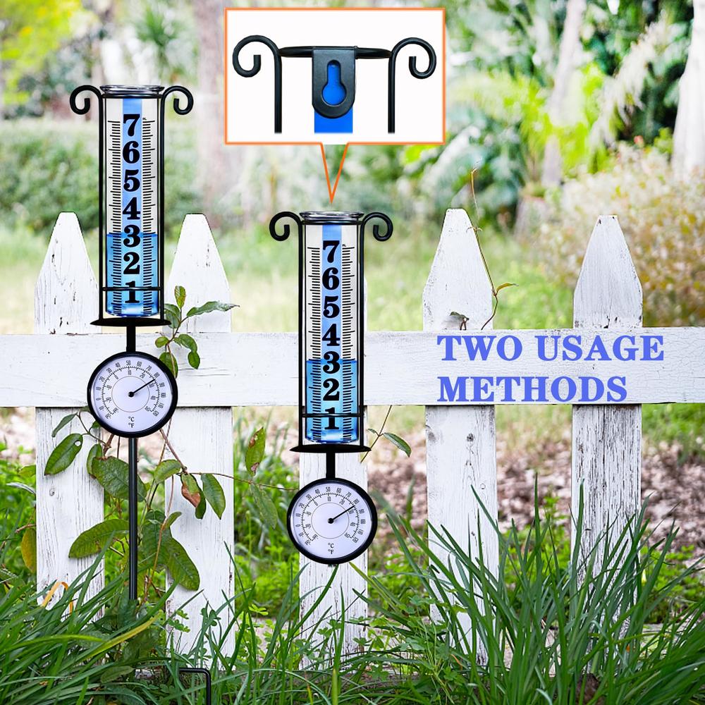 JMBay Rain Gauge Outdoor with Thermometer, Rain Gauges Outdoors Best Rated, Large Font Rain Measure Gauge for Yard, Rain Water M