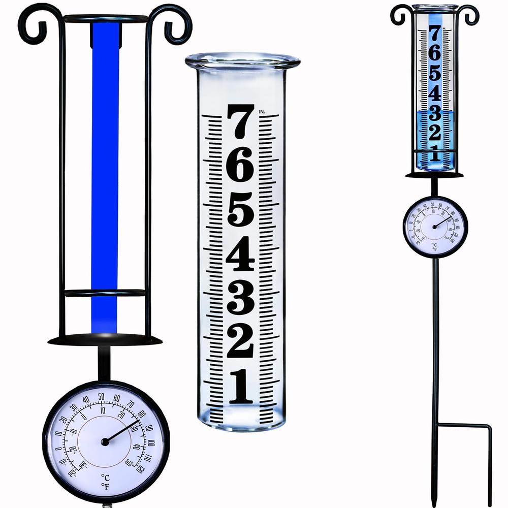 JMBay Rain Gauge Outdoor with Thermometer, Rain Gauges Outdoors Best Rated, Large Font Rain Measure Gauge for Yard, Rain Water M