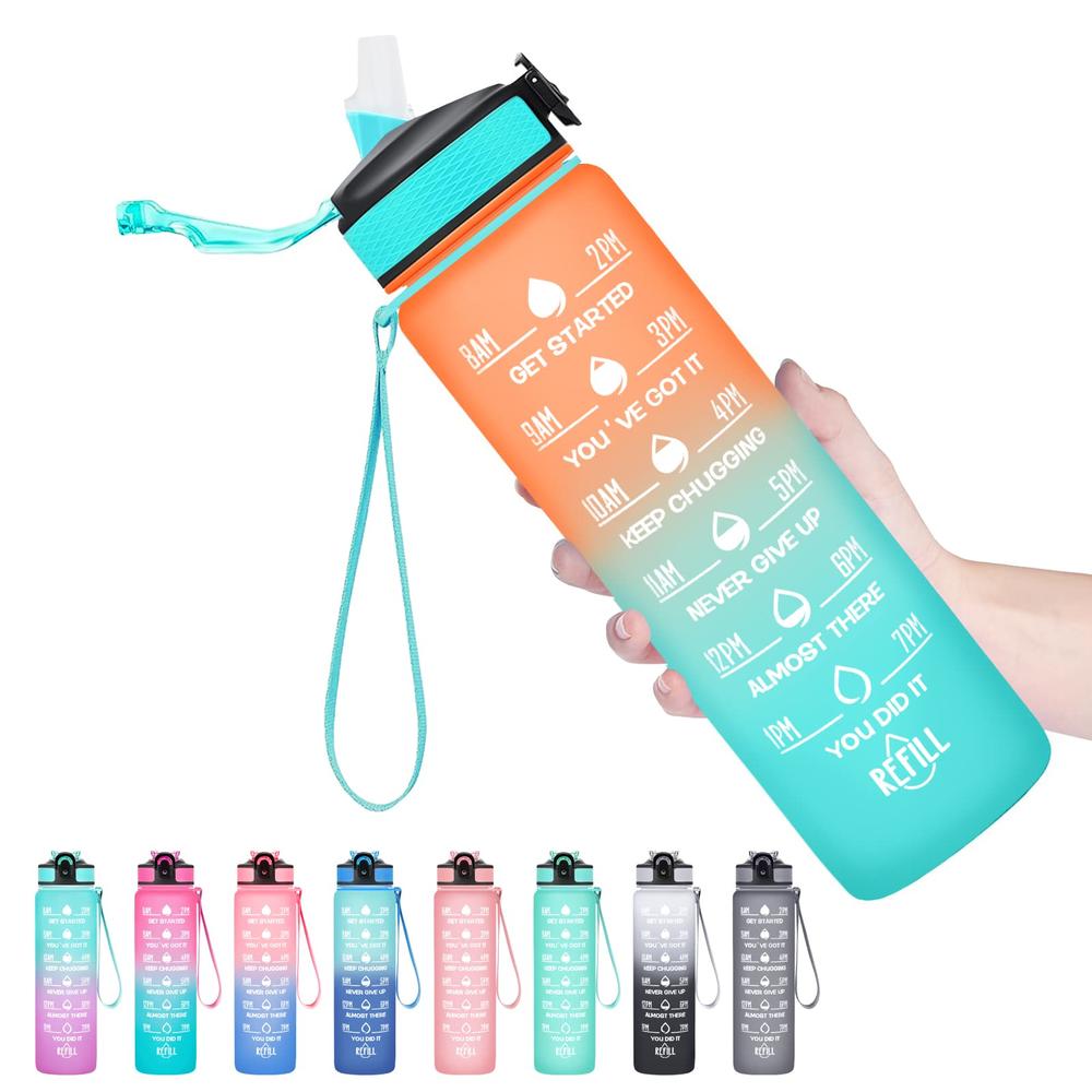 Hyeta 32 oz Water Bottles with Times to Drink and Straw, Motivational