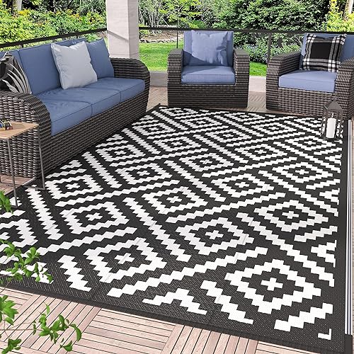 GENIMO Outdoor Rug for Patio Clearance,9'x12' Waterproof Large Mat,Reversible Plastic Camping Rugs,Rv,Porch,Deck,Camper,Balcony,