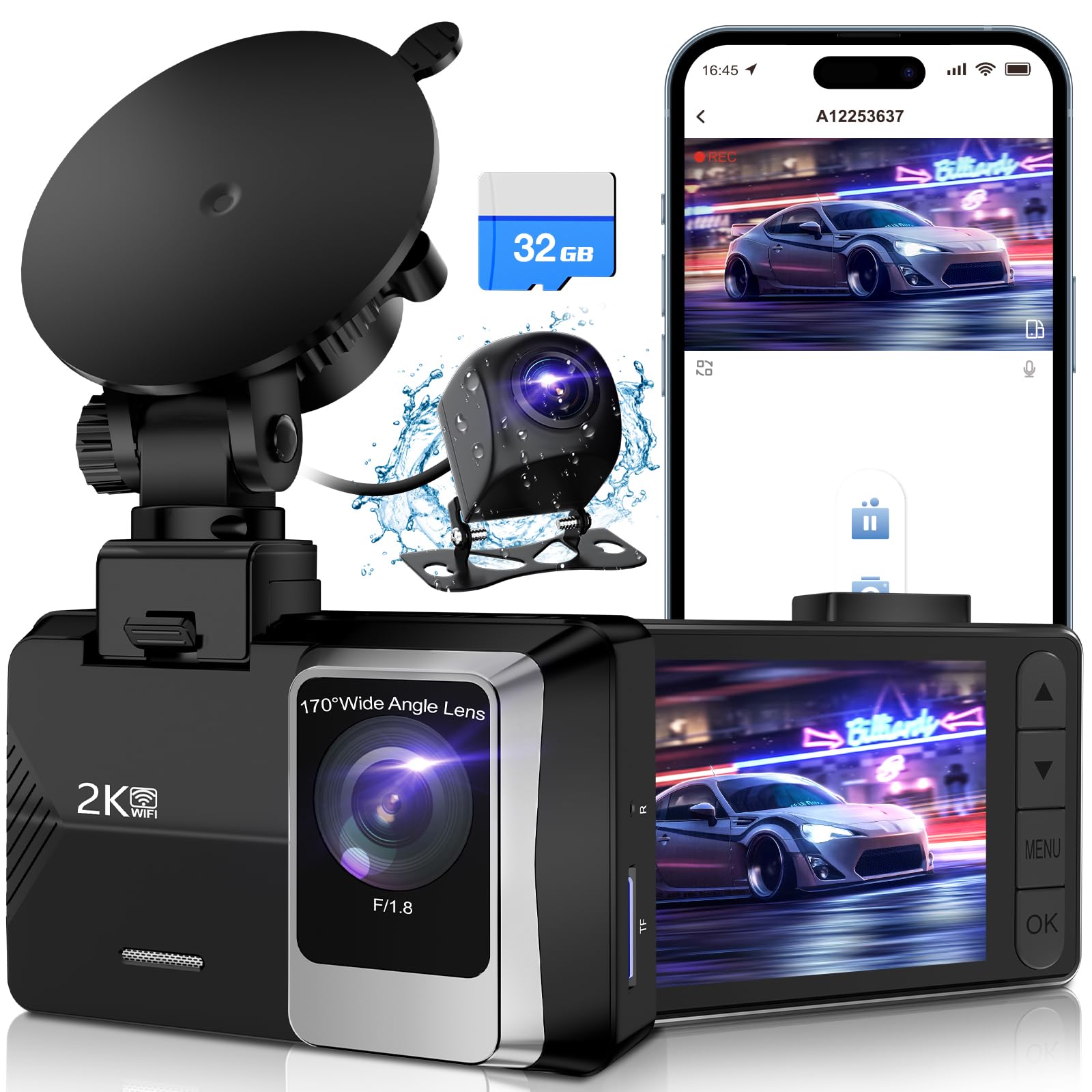 1 SUVCON Dash Cam Front and Rear, 2K Dash Camera for Cars