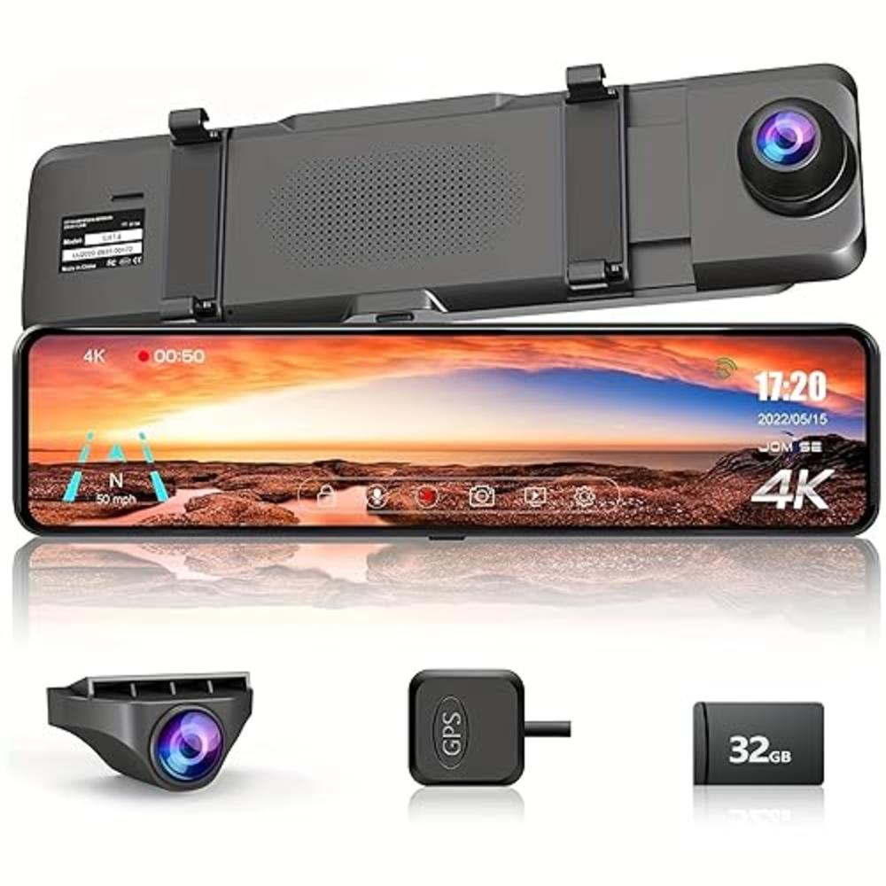 JOMISE 4K Mirror Dash Cam, 11" Rear View Mirror Camera, 2160P Rearview Mirror Backup Camera, Mirror Dash Cam Front and Rear, IPS