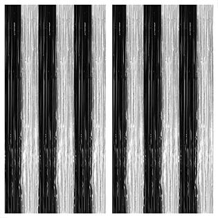 KATCHON KatchOn, Large Black and Silver Fringe Curtain - Pack of 2