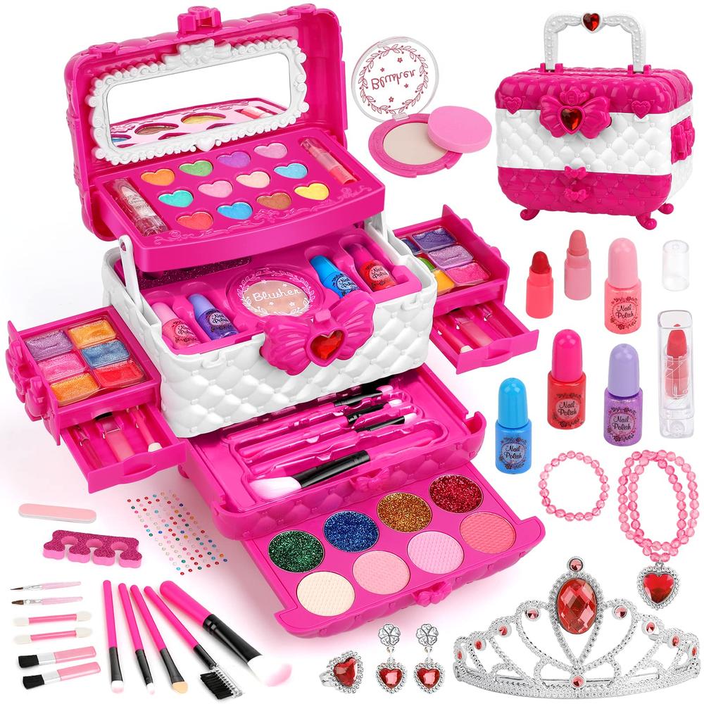 Teensymic Kids Makeup Kit for Girls, 60PCS Teensymic Makeup Toys for Girls Washable Makeup Princess Make Up Toy for Girl Age 3-12 Birthday