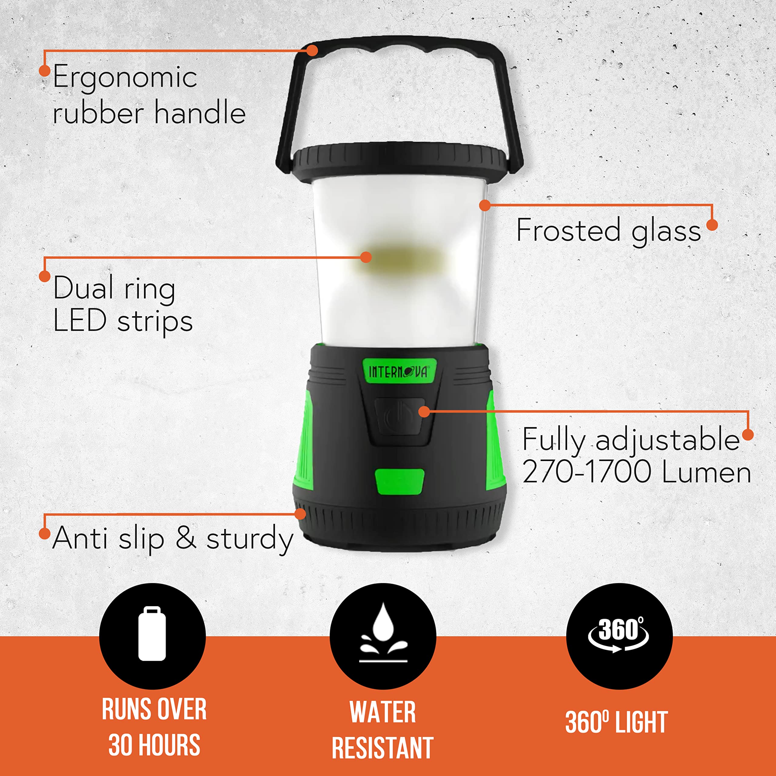 Internova ® 2000 Lumen LED Camping Lantern, Longest Lasting Battery Lantern, Powered & Operated with Infinite 360 Degree Light C