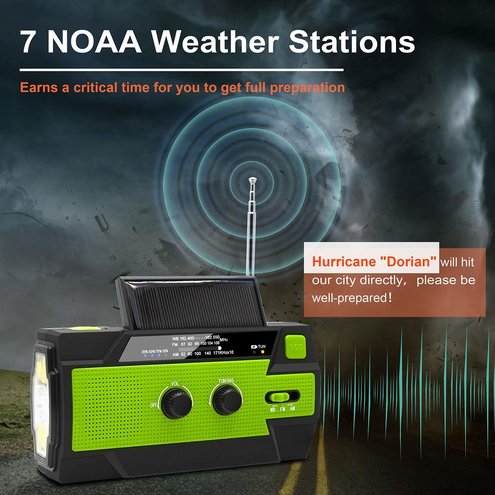 RunningSnail Emergency Crank Weather Radio, 4000mAh Solar Hand Crank Portable AM/FM/NOAA Weather Radio with 1W 3 Mode Flashlight & Motion Sen