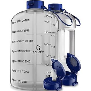 AQUAFIT One Gallon Water Bottle With Time Marker - 128 oz Water Bottle With  Straw - Gym Water Bottle With Strap - Big Water Bott