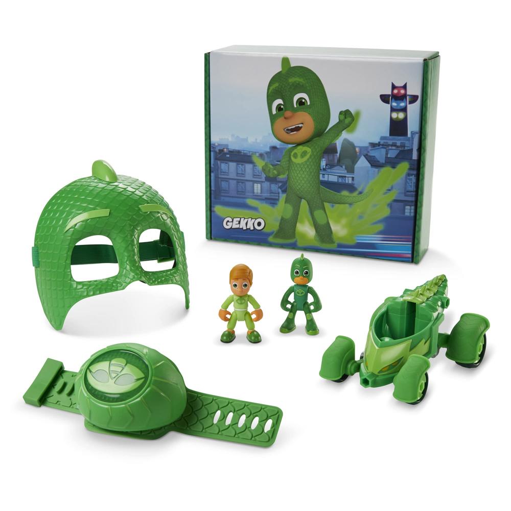 PJ Masks Gekko Power Pack Preschool Toy Set with 2 PJ-Masks-Action-Figures, Vehicle, Wristband, Costume Mask, Kids 3+ Years