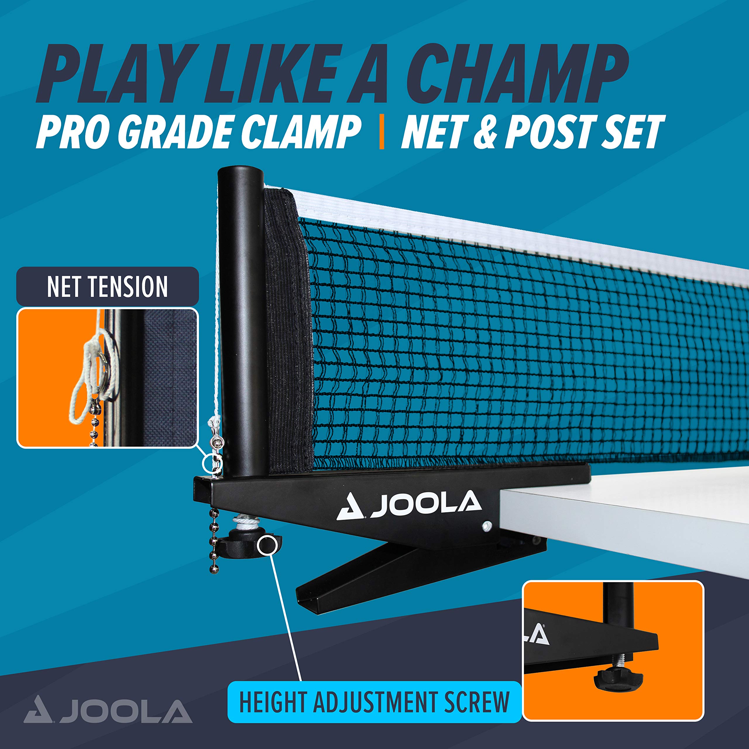 JOOLA Premium Inside Table Tennis Net and Post Set - Portable and Easy Setup 72" Regulation Size Ping Pong Spring Clamp Net, Bla