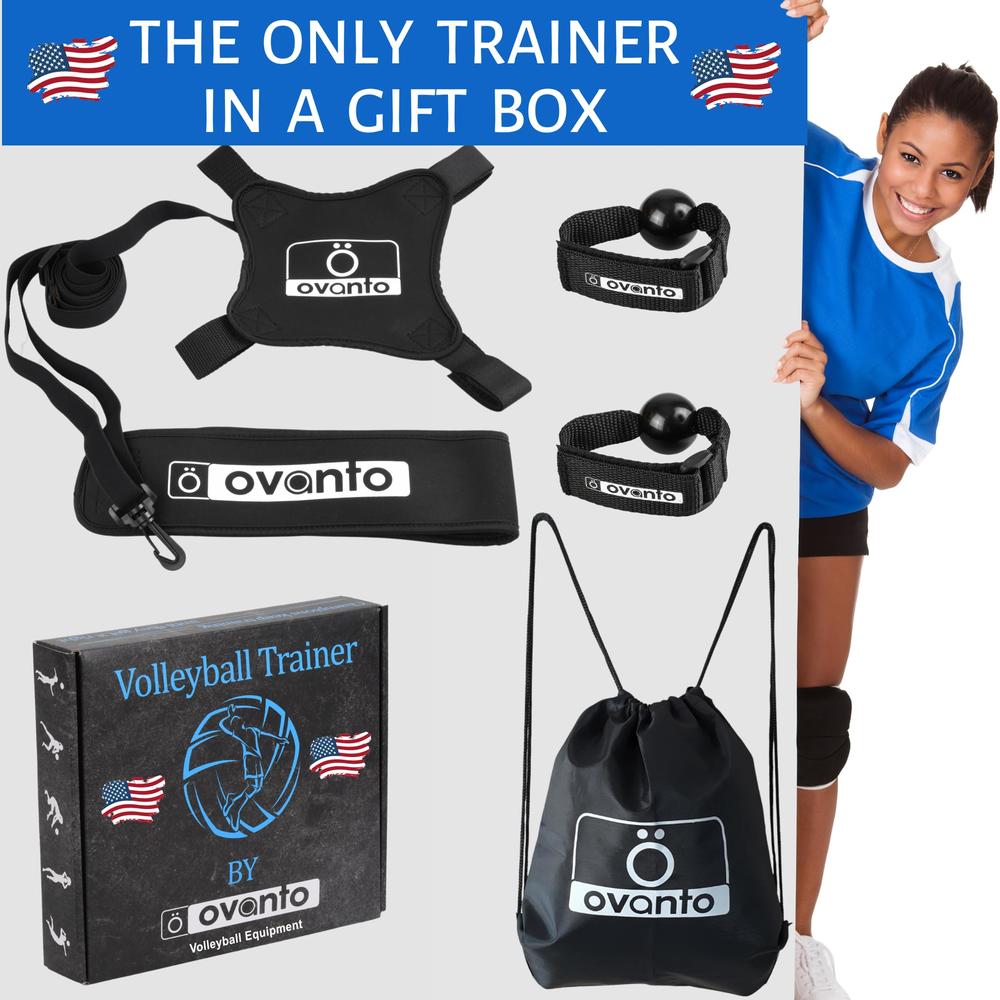 OVANTO Volleyball Training Equipment Aid - Solo Adjustable Volleyball Equipment in 4 Styles to Serve, Spike, Set and Pass Like a