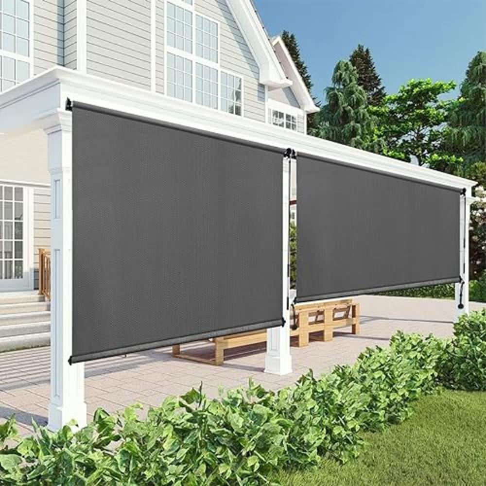 Amagenix Outdoor Roller Shades 6'(W) x 8'(H), Exterior Cordless Patio Shades Roll up Outdoor Blinds for Porch Gazebo, Gray