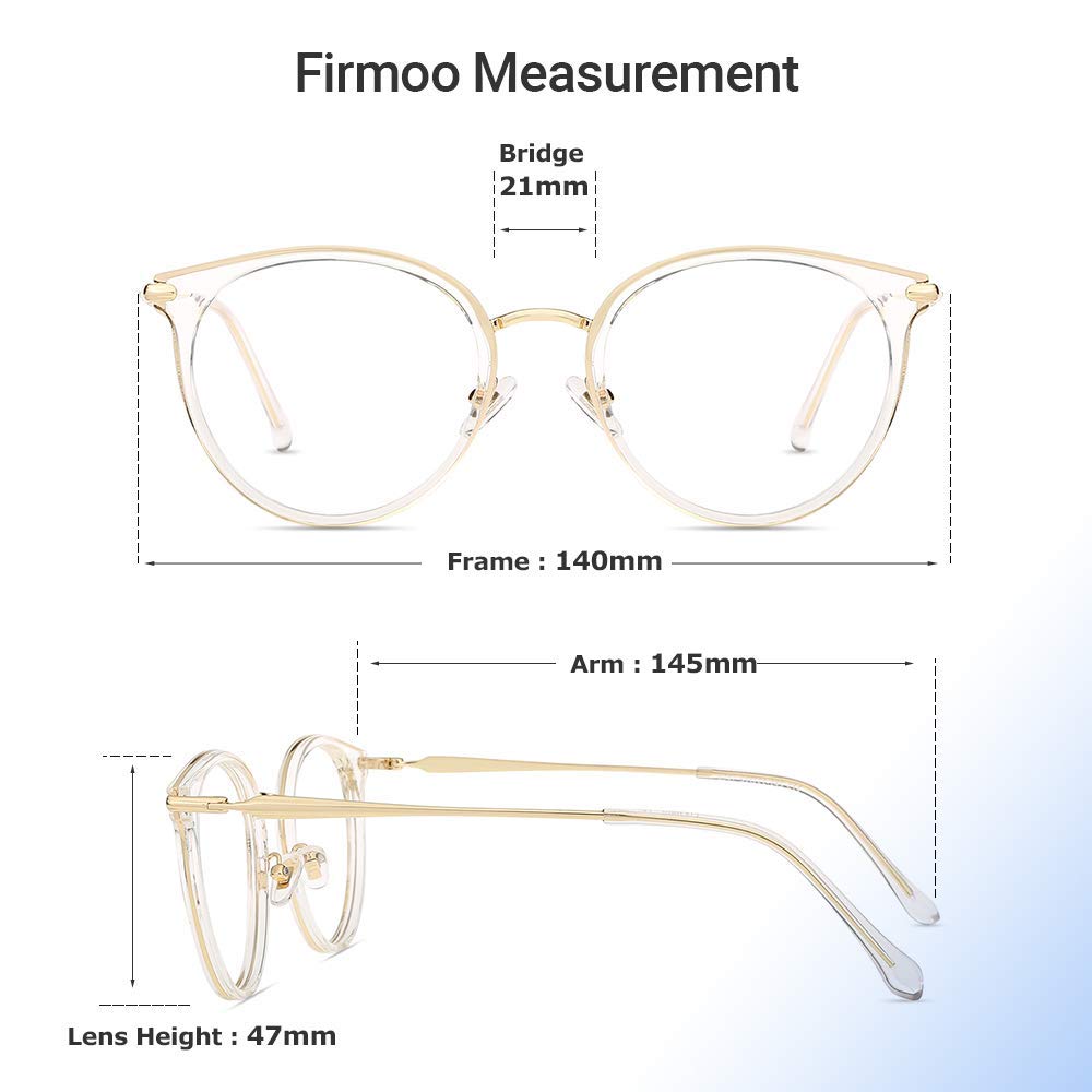 Firmoo Round Oversize Blue Light Blocking Glasses Women, Vintage Clear Computer Glasses, Bluelight Blocker Eyewear for Women Men