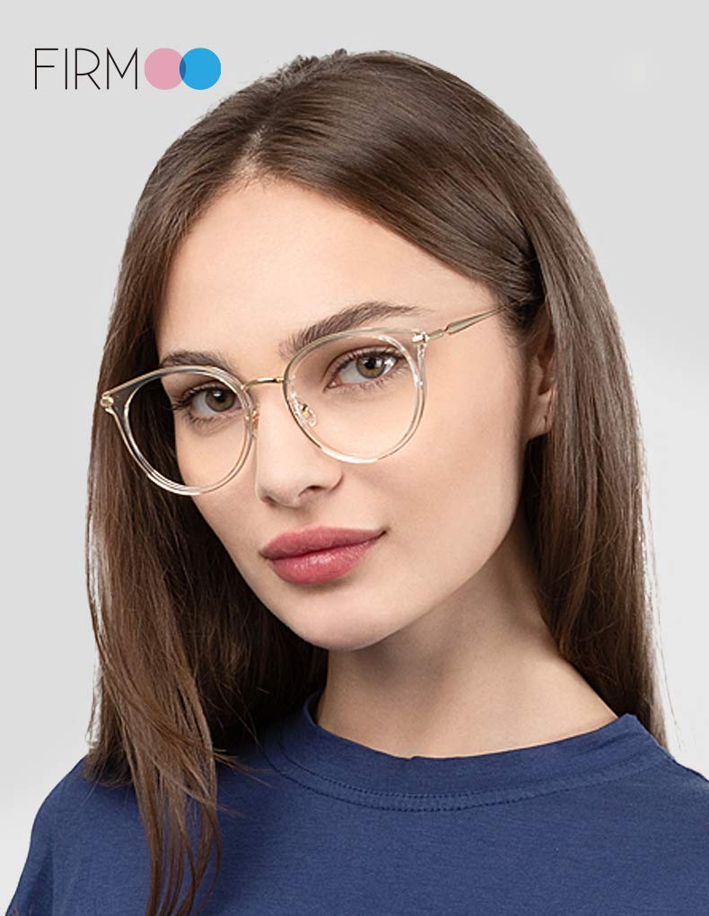 Firmoo Round Oversize Blue Light Blocking Glasses Women, Vintage Clear Computer Glasses, Bluelight Blocker Eyewear for Women Men