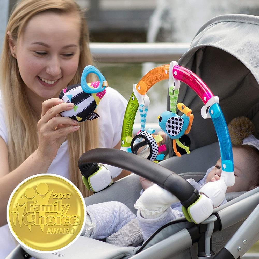 BENBAT Baby Stroller Arch Toy Rainbow Dazzle Friends Play Bar. Fun Newborns Sensory Activity, Adjustable for Bouncers and Car Se