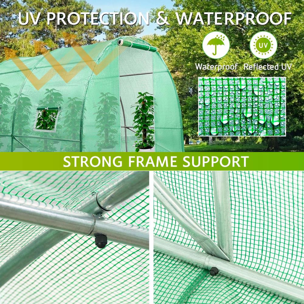 VIVOSUN 20x10x7 Ft. Large Walk in Greenhouse, Greenhouse Tunnel, Garden Plant Hot House with Green PE Cover, Roll-up Zipper Door