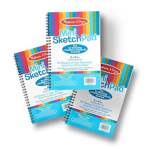 Melissa & Doug Mini Sketch Pad of Paper (6 x 9 inches) - 50 Sheets, 3-Pack - Drawing Paper, Drawing And Coloring Pad For Kids, A