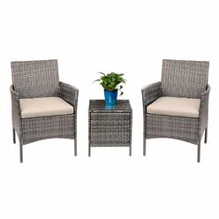 Devoko 3 Pieces Patio Furniture Sets Clearance PE Rattan Wicker Chairs with Table Outdoor Garden Porch Furniture Sets (Light Gre