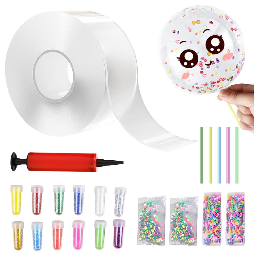 Hackerdom Nano Tape Bubbles Kit, Double Sided Tape Magic Plastic Bubbles Balloon, DIY Craft Kit, Nano Tape Elastic Bubble for Adult, Kids,