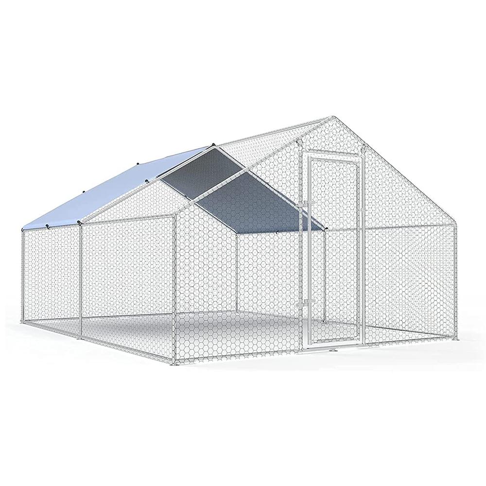 iclbc Large Metal Chicken Coop Walk-in Poultry Cage Chicken Run Pen Dog Kennel Duck House with Waterproof and Anti-Ultraviolet Cover f