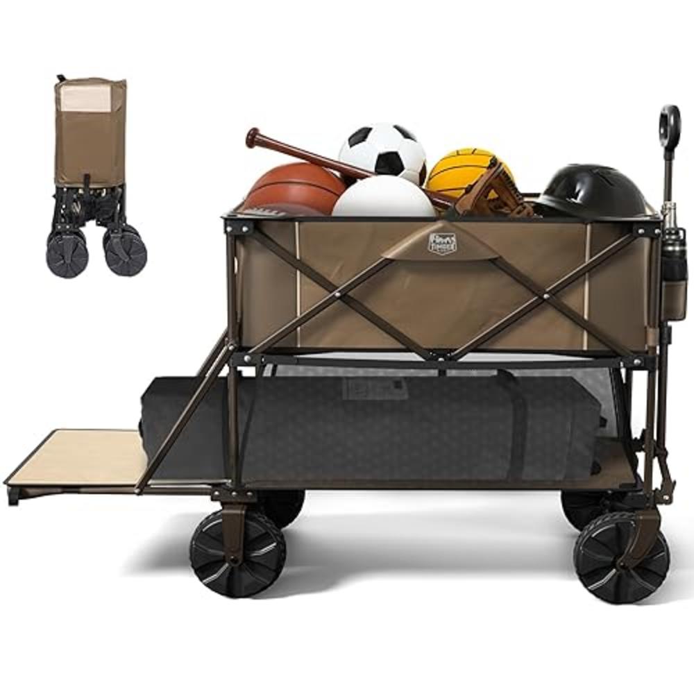 TIMBER RIDGE 400L Large Capacity Folding Double Decker Wagon, 54" Extra Long Extender Wagon Cart, 450lbs Heavy Duty Collapsible