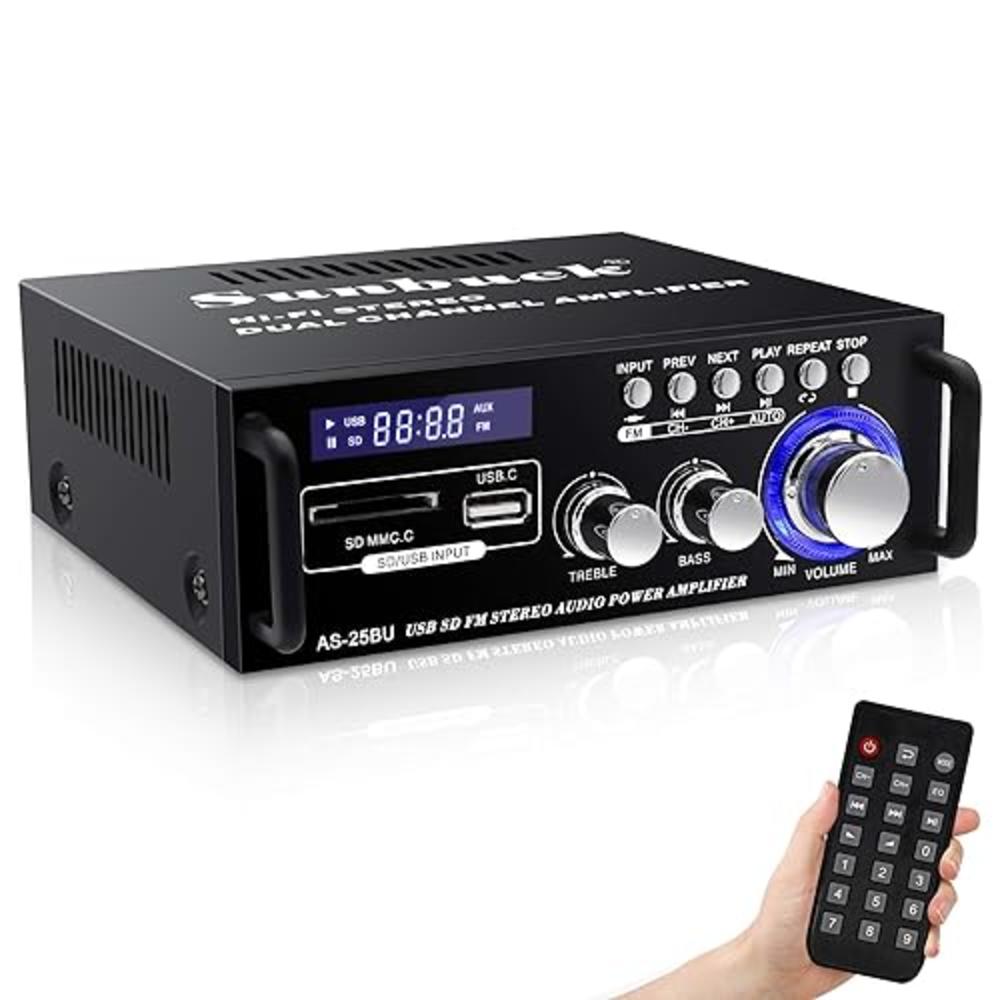Sunbuck Stereo Amplifier, Stereo Receivers with Bluetooth 5.0, Compact Home Audio Amplifier, 2 Channel Bluetooth Stereo Amplifie