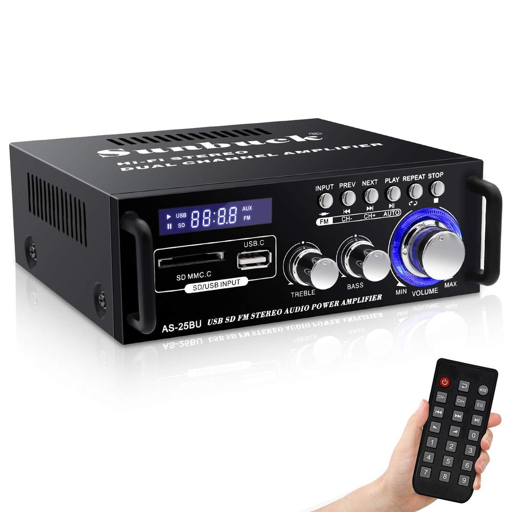 Sunbuck Stereo Amplifier, Stereo Receivers with Bluetooth 5.0, Compact Home Audio Amplifier, 2 Channel Bluetooth Stereo Amplifie